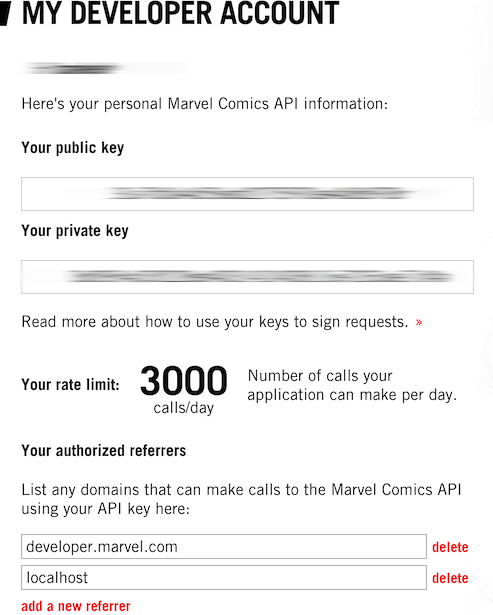 Marvel Comics developer account