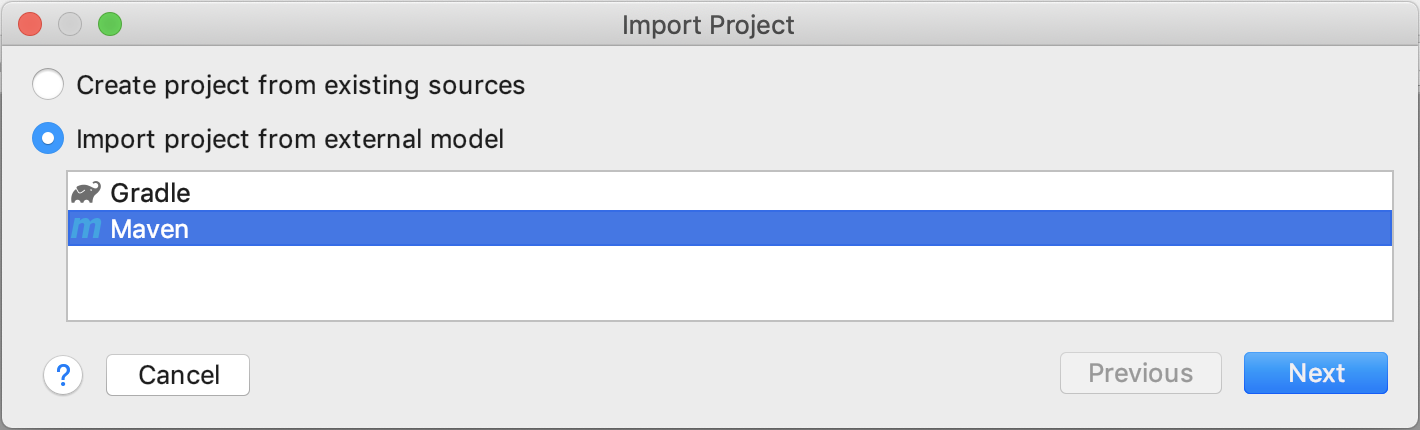 Import project from existing sources - step 1